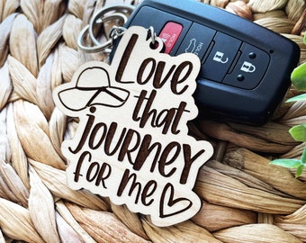 Love That Journey for Me, Schitts Creek Engraved Wooden Keychain, Motel tag style, Alexis Rose Quote, Rosebud Motel, Inspirational Keychain