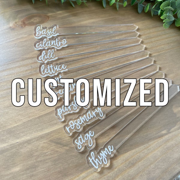 custom garden tags, clear acrylic plant marker, plant label stick, garden labels, herb garden marker stake, indoor plants, vegetable markers