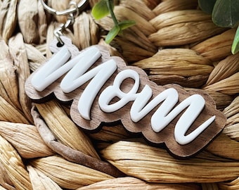 Mom Keychain, Mother's Day Gift, Wooden Keychain