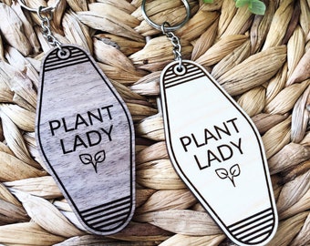 Plant Lady Engraved Wooden Keychain, Motel tag Keychain, Plant Keychain, House Plant Keychain, Plant Key Tag