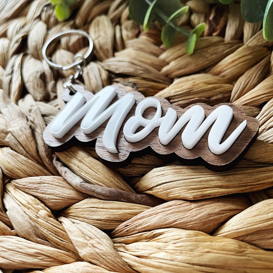 Mom Keychain Mother's Day Gift Wooden Keychain Etsy