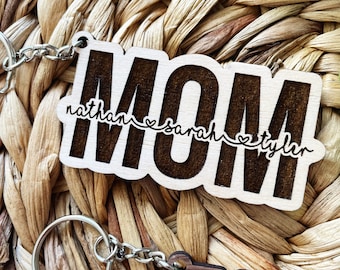 Mom Keychain, Mother's Day Gift, Personalized, Mom Keychain with Kids, Engraved Keychain