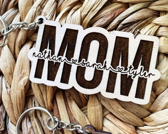 Mom Keychain, Mother's Day Gift, Personalized, Mom Keychain with Kids, Engraved Keychain