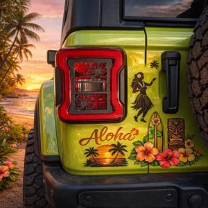 Hibiscus Hawaiian in 3D for Jeep Wrangler Led Version JK/JKU/JL Rear Tail Light Covers (2019-2026) Led Version -Tropical Hawaii Plumeria