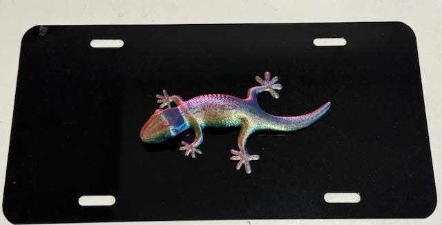 3Dの大きなヤモリ - 黒と様々な色 - 自動車のナンバープレートの