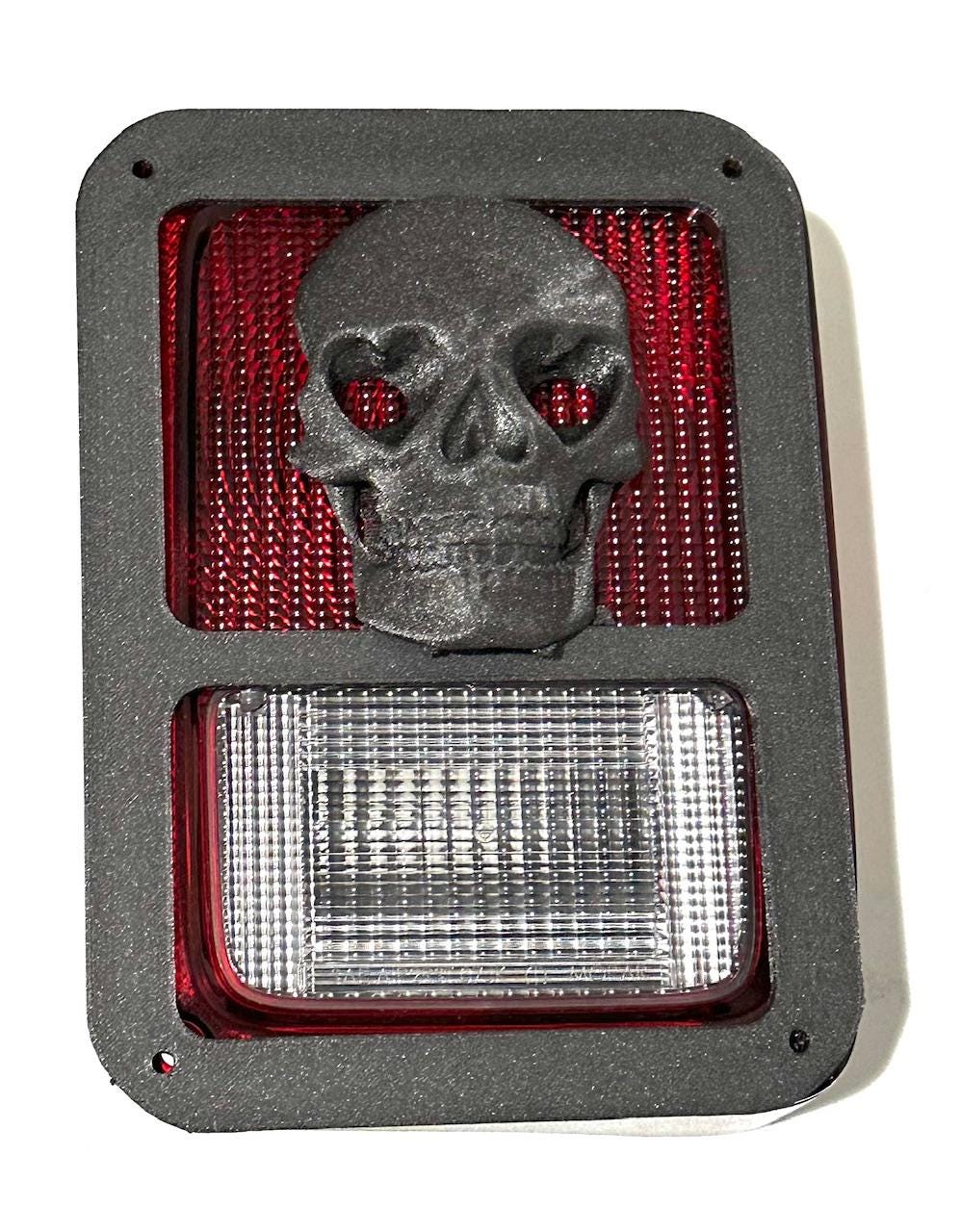 Love Skull Eyes in 3D - Black For Jeep Wrangler JK/JKU Rear Tail Light Covers (07-18) Skeleton Head Skulls Scary Slasher Halloween