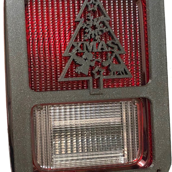 Christmas Tree with Angles in 3D - Black For Jeep Wrangler JK/JKU Rear Tail Light Covers (07-18)  Xmas Holiday Style Jingle Bells