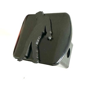 May include: Black metal trailer hitch cover featuring a silhouette of a person. The hitch cover is rectangular with rounded edges and a hole for the hitch pin. The person silhouette is in the center.