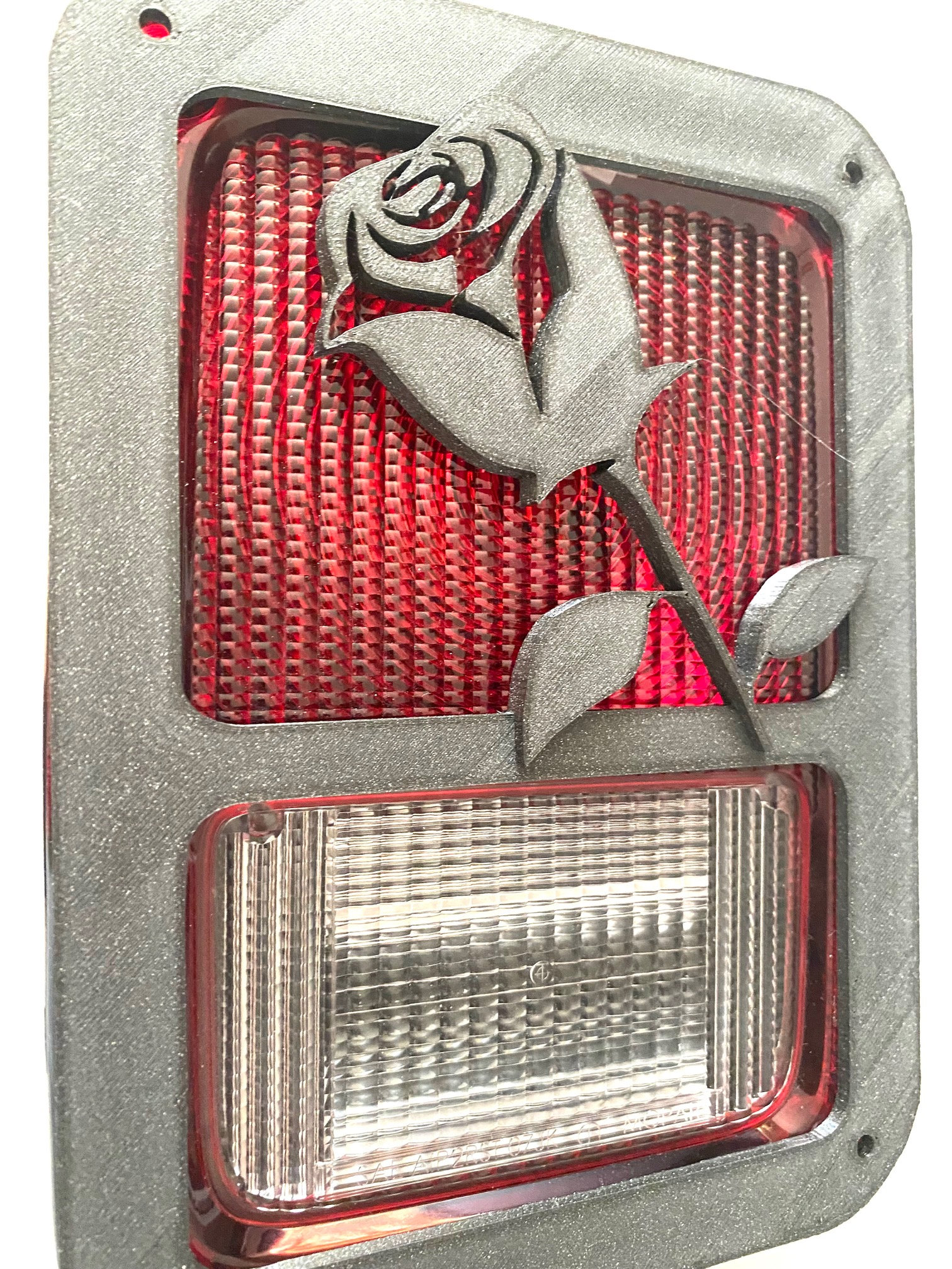 Beautiful Rose in 3D - Black  For Jeep Wrangler JK/JKU Rear Tail Light Covers (07-18) - Flower Roses Are Red