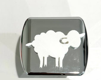 Fluffy Sheep in 3d - Chrome with White -  2 inch Trailer Hitch Cover - Love Sheepy Cute Cuddly