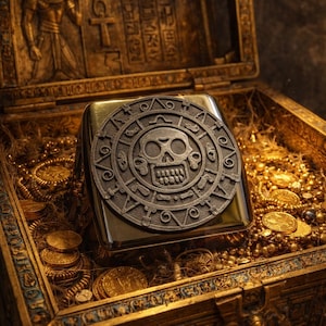 Moneda azteca con calavera en 3D - Cromada con cubierta de enganche de remolque gris de 2 pulgadas - Egipcio - Tesoro