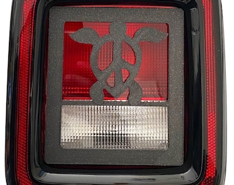 Honu Peace Turtle en 3D - Negro con negro para cubiertas de luces traseras Jeep Wrangler JK/JKU/JL (2019-2026), versión sin LED, palmera hawaiana