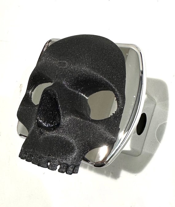 Gruseliger 3 Dimensionaler Schädel Kopf in 3d Chrom mit Schwarzer 2 Zoll  Anhängerkupplung Abdeckung Spooky Cooles Design - .de
