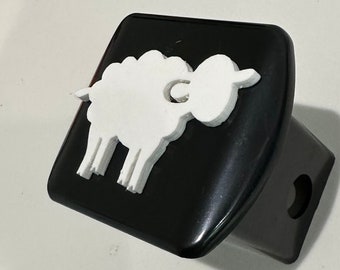 Fluffy Sheep in 3d - Black with White -  2 inch Trailer Hitch Cover - Love Sheepy Cute Cuddly