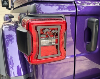 Beach Scene with Waves w Palm Trees in 3D for Jeep Wrangler Led Version JK/JKU/JL Rear Tail Light Covers (2019-2023) Led Version -