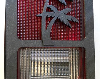 Palm Tree in 3D - Black For Jeep Wrangler JK/JKU Rear Tail Light Covers (07-18) Love Outdoors Hiking Camping Hawaii Hawaiian