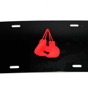 I love Boxing w Gloves - Automotive License Plate INSERT BLACK with Red - Bad Left Hook South Paw