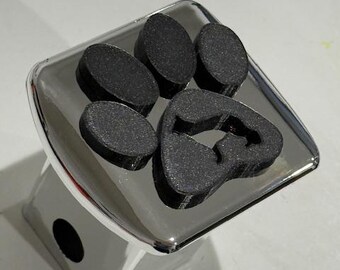 German Shepard Dog Paw 3d - Chrome w Black 2 inch Trailer Hitch Cover -  Love Dog Wag More Paw Paws Dogs -Inside Silhouette
