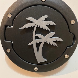 Palm Tree in 3D - Black with Grey For Jeep Wrangler JK/JKU flag Gas Cap Cover - Tropical Hawaii Style