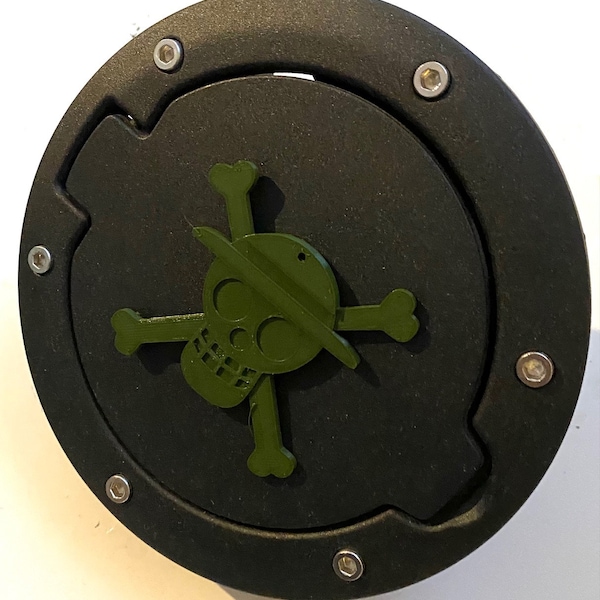 Safari Skull with Crossbones in 3D - Black with Army Green For Jeep Wrangler JK/JKU flag Gas Cap Cover - Super Hero