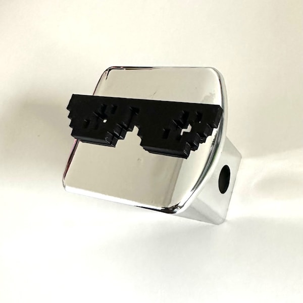 Pimpin 8 Bit Sunglasses in 3d - Chrome with Blk - 2 inch Trailer Hitch Cover - Funny