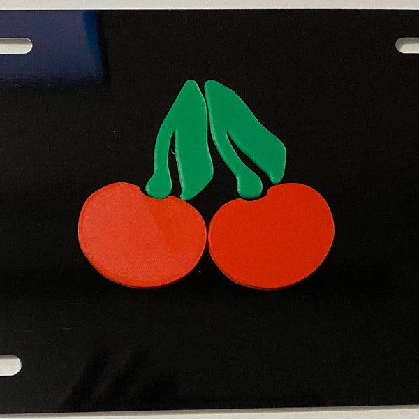 Double Cherry in 3D Version - Unique - Automotive License Plate INSERT BLACK with RED -  Love Cherries