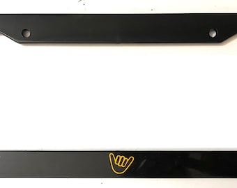 Hawaiian Shaka  - Black with Yellow Automotive License Plate Frame - Hawaii Hang Loose