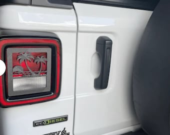 Beach Scene with water n Sunset in 3D - Black for Jeep Wrangler JK/JKU/JL Rear Tail Light Covers (2019-2026) non Led Version)  Paradise