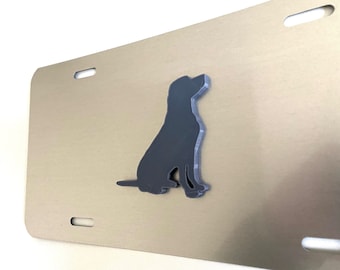 Silueta de perro Labrador en 3D - Gris con gris - Inserto de matrícula automotriz - Wag More Love Pets Dogs