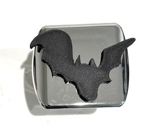 Flying Bat in 3d - Chrome with Various Colors - 2 inch Trailer Hitch Cover - Halloween Bats Super Hero Spooky