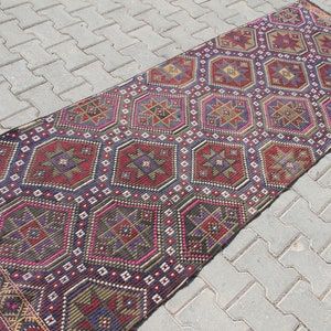 Wool Kilim Runner, 2.8 x 8.4 ft Rug, Handmade Vintage Rug, Hallway Runner Rug, Turkish Rug Runner, Vintage Oushak Rug, Tribal Hallway Rug