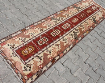 Alfombra turca vintage de 70 x 25 cm, hecha a mano en lana y algodón.