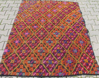 Bunter handgewebter türkischer Kelim Teppich (130 x 150 cm)