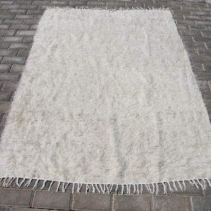 Beige Kilim Rug, 4.3 x 6.2 ft Rug, Handmade Rug, Wool Tribal Runner, Boho Decor Rug, Vintage Area Rug, Rustic Ethnic Rug, Turkish Kilim
