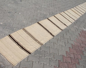 Alfombra Kilim turca vintage: alfombra extra larga de lana para pasillo