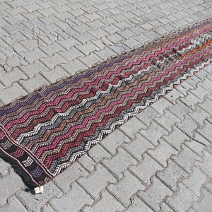 Vintage Kilim Runner, 1.9 x 10.9 ft Rug, Turkish Kilim Runner, Pink Rug, Handmade Rug, Wool Rug, Hallway Runner, Floor Rug, Old Boho Rug