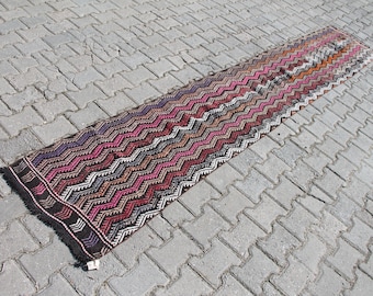 Vintage Turkish Kilim Runner Rug: Handmade Wool Hallway Rug (1.9 x 10.9 ft)