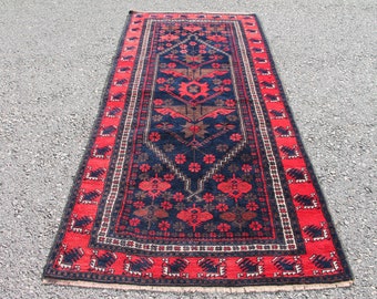 Marineblauw wollen tribaltapijt: handgemaakt vintage Anatolisch (3,6 x 8,0 ft)