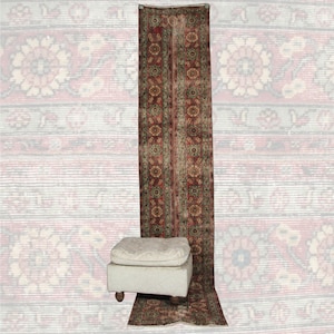 Vintage Handmade Patchwork Runner - 2x9 ft | Beige Rustic Oushak Rug for Hallway