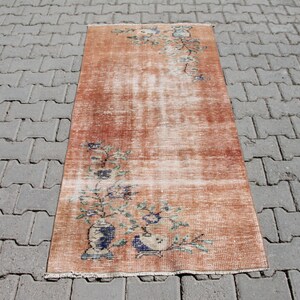 Orange Turkish Rug, 2.7 x 5.9 ft Rug, Vintage Oushak Rug, Tribal Area Rug, Wool Handmade Rug, Old Rustic Rug, 70s Rug, Boho Rug, Ethnic Rug