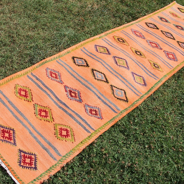 Orange Kilim Runner, 2.3 x 9.1 ft Rug, Hallway Runner, Stair Runner, Turkish Rug Runner, Kilim Rug Runner, Vintage Hallway Rug, Oriental Rug