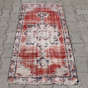 Vintage Handmade Rug, 2.3 x 4.4 ft Rug, Boho Area Rug, Anatolian Rug, Handwoven Rug, Turkish Rug, Eclectic Rug, Red Wool Rug, Old Rustic Rug