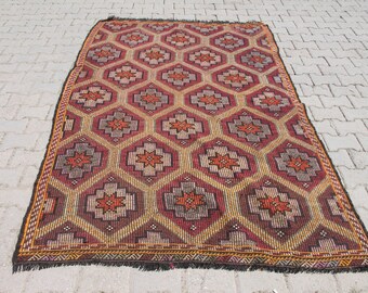 Alfombra Kilim turca vintage (1,5 x 2,4 m): Alfombra anatolia de lana estilo bohemio