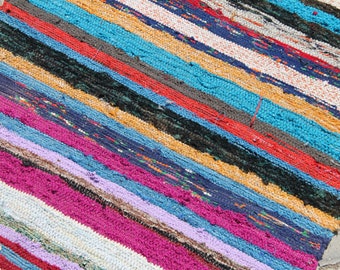 29 ft Vintage Striped Kilim Runner: Turkish Boho Rug