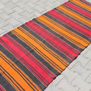 Orange gestreifter Teppich Läufer, Kelim Teppich, Handgeknüpfter Kelim Teppich, Anatolischer Teppich, Türkei, 70 x 20 cm, Boho Teppich, Boho Teppich