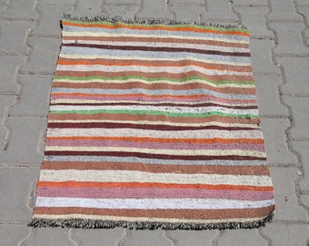 Alfombra Kilim turca de lana hecha a mano: Alfombra vintage a rayas (76 x 87 cm)