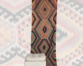 Vintage Southwestern Kilim Runner - 2x9 ft | Flatweave Geometric Turkish Rug