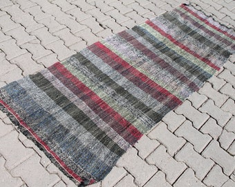 Boho Kilim Rug: 2.6x7.0 ft, Vintage Turkish Cotton Rug
