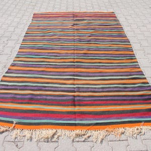 Orange Striped Kilim, 5.2 x 9.1 ft Rug, Purple Kilim, Turkish Handmade Rug, Old Wool Rug, Antique Rug, Southwestern Kilim, Rustic Kilim