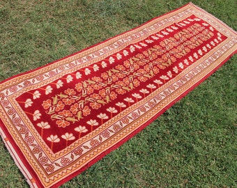 Czerwony turecki wełniany dywanik: Vintage Oushak do przedpokoju (2,6 x 8,0 stóp)